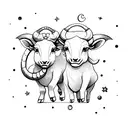 capricorn and taurus as super cute baby animals with big eyes holding hands while floating in universe tattoo design idea