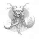 devil tail that spells out Stephanie and has a devils pitchfork tattoo design idea