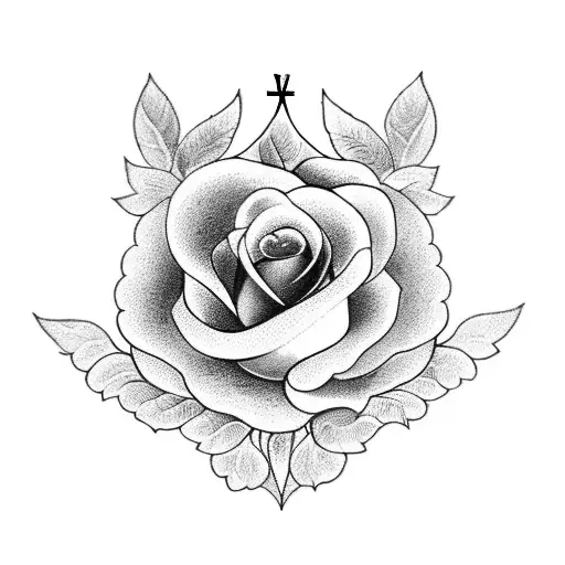 A stunning blackwork tattoo of a church window, with a rose and dove incorporated into the design, representing love and peace tattoo design idea