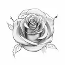 A mesmerizing black-grey tattoo of a rose intertwined with a delicate rosary, symbolizing the client's devotion to their faith tattoo design idea