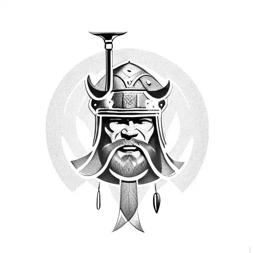 A Viking warrior wearing a Ny Jets helmet, battling a Notre Dame Fighting Irish leprechaun on the field tattoo design idea