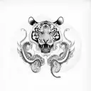 Tattoo design with Taurus face and tiger body and octopus hands tattoo design idea
