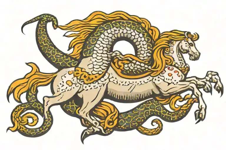 snake strangling horse jumping tattoo design idea