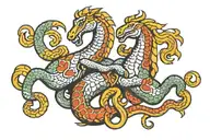 snake strangling horse jumping tattoo design idea