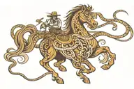 a snake coils around a galloping horse tattoo design idea