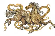 a snake coils around a galloping horse tattoo design idea