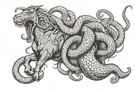 snake strangling horse jumping tattoo design idea