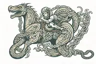 snake strangling horse jumping tattoo design idea