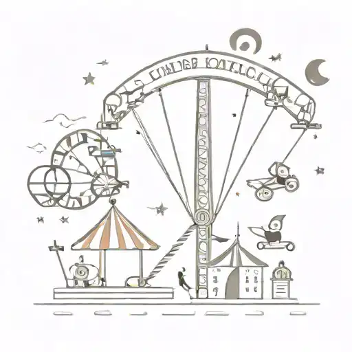 A minimalist design of a festive carnival scene with study materials subtly incorporated, symbolizing the balance between fun and academics tattoo design idea