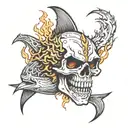 skull sharks and flames tattoo design idea