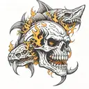 skull sharks and flames tattoo design idea