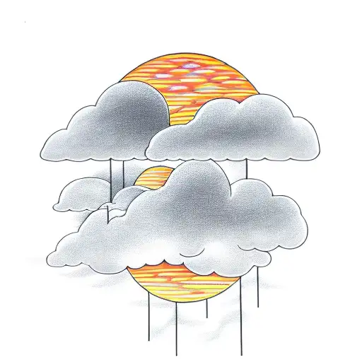 storm clouds with lightning and the sun in the background tattoo design idea