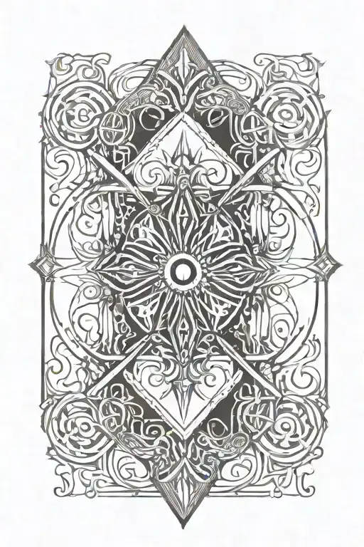 fine line tatoo of the elden ring logo in a playing card  tattoo design idea
