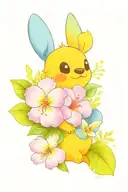 Scrumps from lilo & stitch surrounded by Hawaiian flowers tattoo design idea