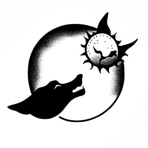 Two Wolves representing the sun and moon tattoo design idea