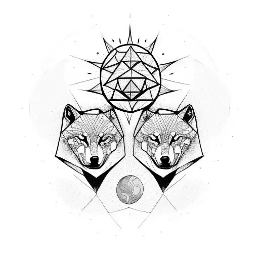 Two Wolves representing the sun and moon tattoo design idea