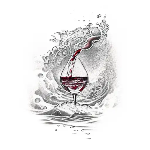 wine pouring into sea tattoo design idea