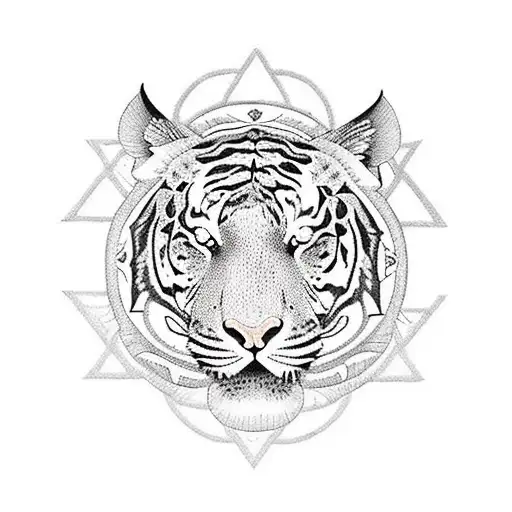 A blackwork tattoo of a tiger's eye surrounded by a border of intricate roses, with Roman numerals integrated into the design tattoo design idea