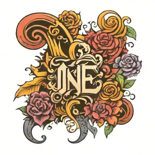 the word "ONE" that can be filled in with other designs tattoo design idea