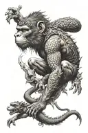 Monkey and Dragon emerging tattoo design idea