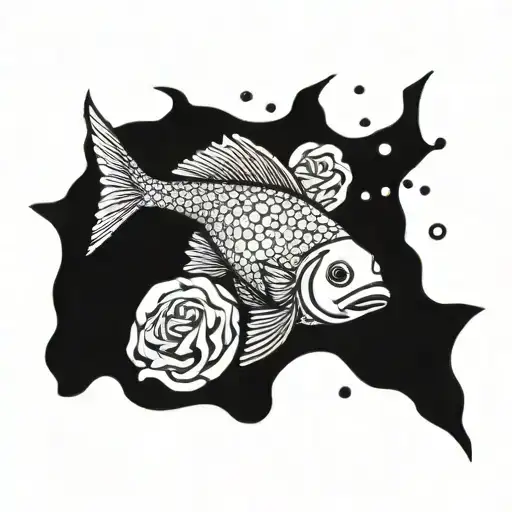 little fish surrounded by blood and sand.  tattoo design idea