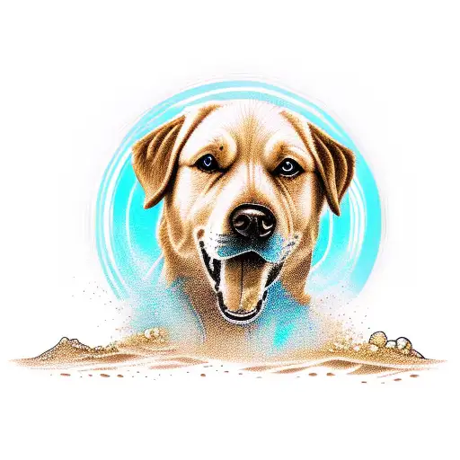 Golden Labrador running on the beach tattoo design idea