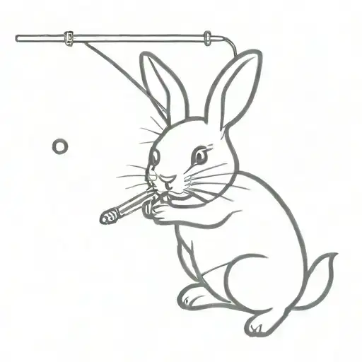 fine line bunny with a fishing rod   tattoo design idea