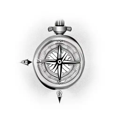 FUSIONED WATCH WITH A COMPASS AND AN ARROW tattoo design idea