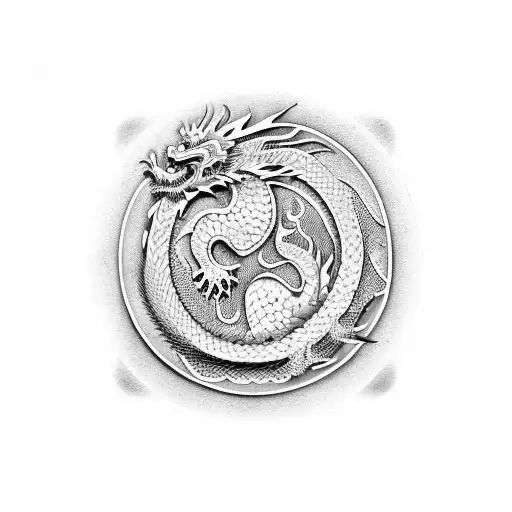 Chinese dragon with a yin yang pattern as its scales tattoo design idea