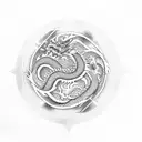 Chinese dragon with a yin yang pattern as its scales tattoo design idea