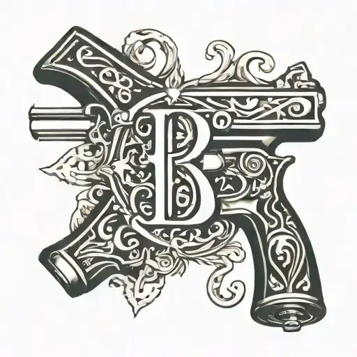 guns crossed with the letters LB initials tattoo design idea