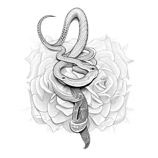 snake wrapped around a knife with flowers tattoo design idea