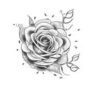 A dotwork tattoo featuring a snake coiled around a bouquet of flowers with a knife piercing through them tattoo design idea