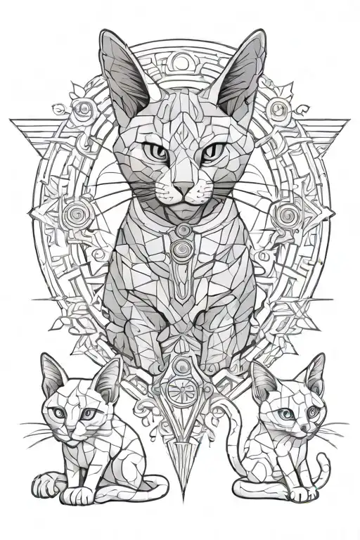 369, Dragonball, 2 Russian blue cats, religious cross, dj, edm tattoo design idea