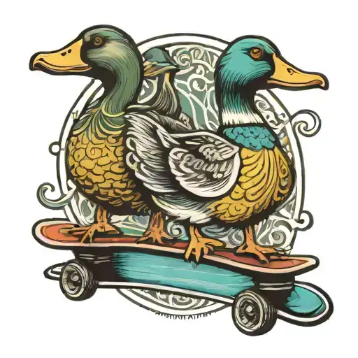 3 ducks on skateboards forming tattoo design idea