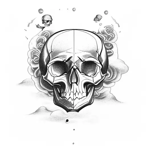 skull ocean sky tattoo design idea