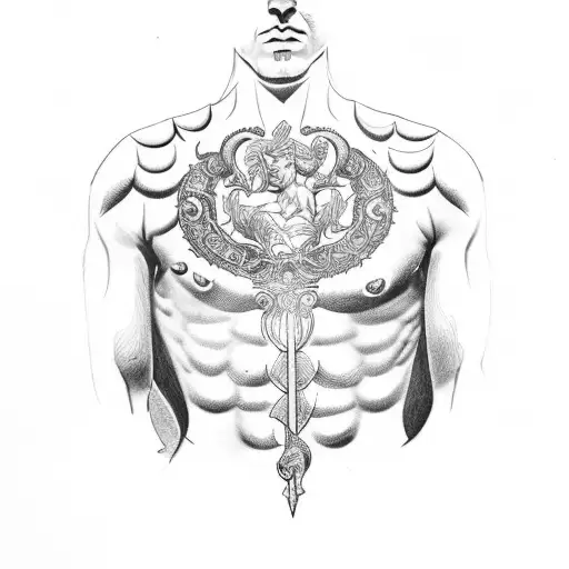 chest tattoo of the greek god poseidon tattoo design idea