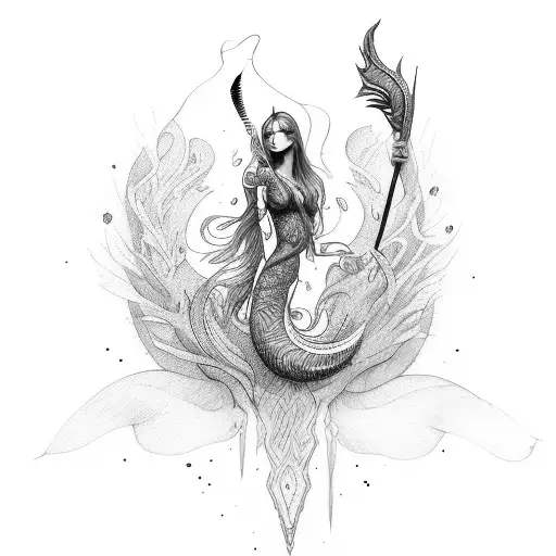 A siren holding a paintbrush tattoo design idea
