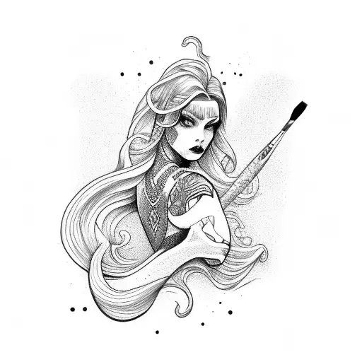 A siren holding a paintbrush tattoo design idea