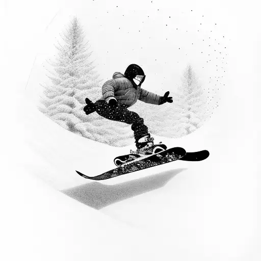 snowboarder jumping through trees tattoo design idea