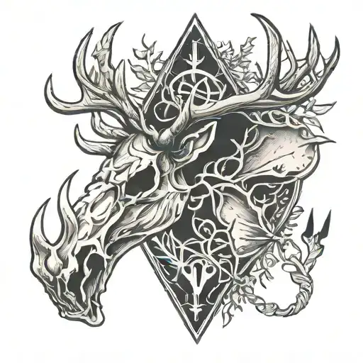arrow with elk skull deer skull moose skull tattoo design idea