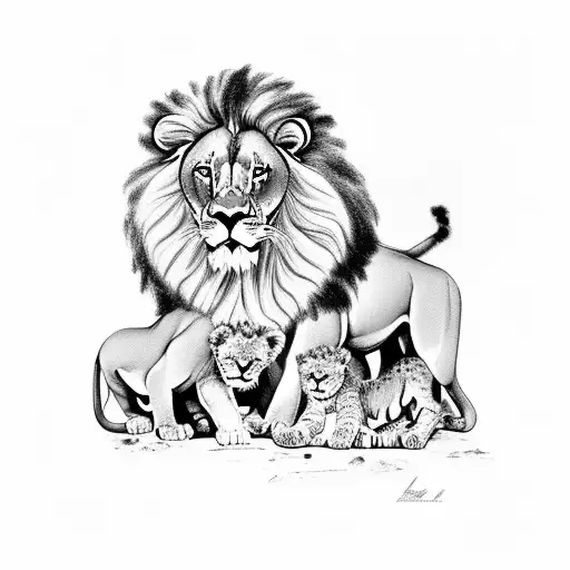 Lion with cubs in Saharan Africa tattoo design idea
