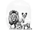 Lion with cubs in Saharan Africa tattoo design idea