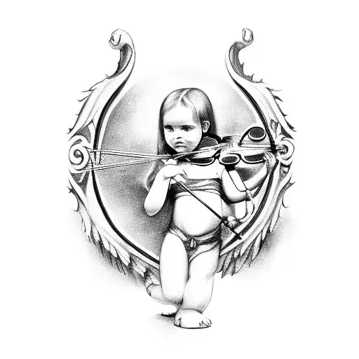 a little angel with a lyre and a little devil with a violin tattoo design idea