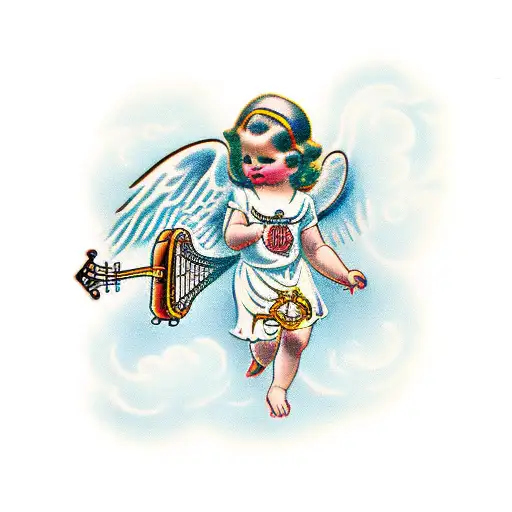 a little angel with a lyre  tattoo design idea
