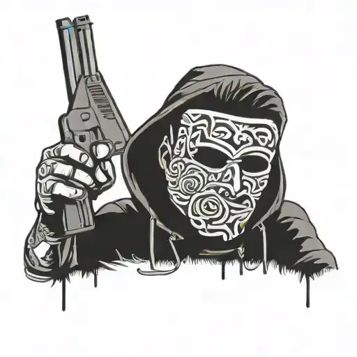 gun rose ski mask money el brazo tattoo design idea