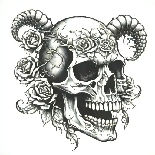 woman face rose scorpion skull tattoo design idea