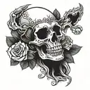 woman face rose scorpion skull tattoo design idea