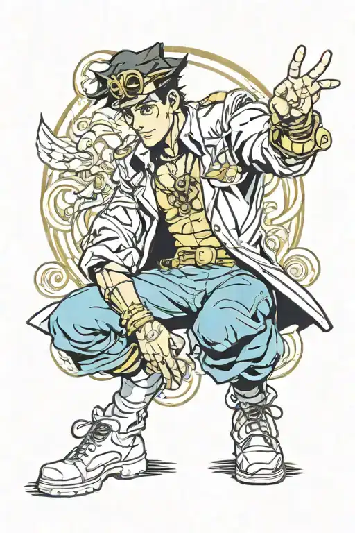 jojo bizarre adventure jotaro kujo posing tattoo design idea