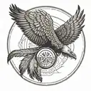 ring of eagle feathers with a bird inside of the circle and Roman numerals of 1947 underneath the circle tattoo design idea